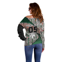 Custom Jordan Football Off Shoulder Sweater Jordanian National Flag Colors Retro Glitch Art