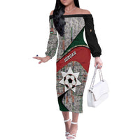 Custom Jordan Football Off The Shoulder Long Sleeve Dress Jordanian National Flag Colors Retro Glitch Art