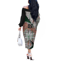 Custom Jordan Football Off The Shoulder Long Sleeve Dress Jordanian National Flag Colors Retro Glitch Art