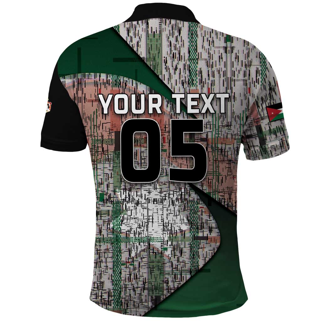 Custom Jordan Football Polo Shirt Jordanian National Flag Colors Retro Glitch Art