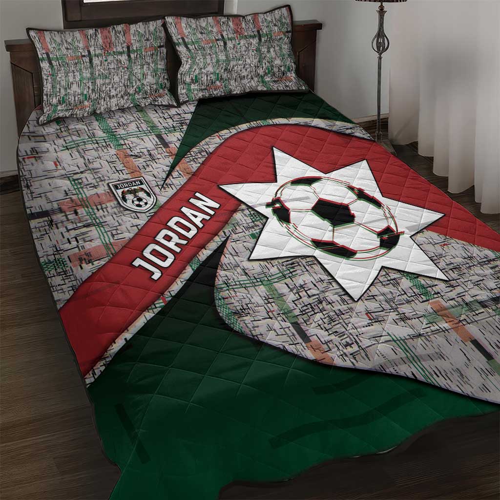 Jordan Football Quilt Bed Set Jordanian National Flag Colors Retro Glitch Art