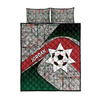 Jordan Football Quilt Bed Set Jordanian National Flag Colors Retro Glitch Art
