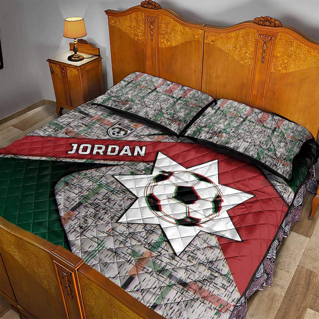 Jordan Football Quilt Bed Set Jordanian National Flag Colors Retro Glitch Art
