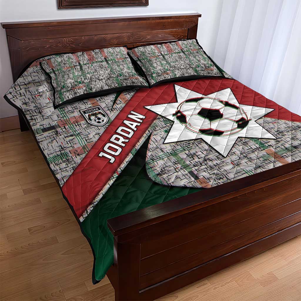 Jordan Football Quilt Bed Set Jordanian National Flag Colors Retro Glitch Art