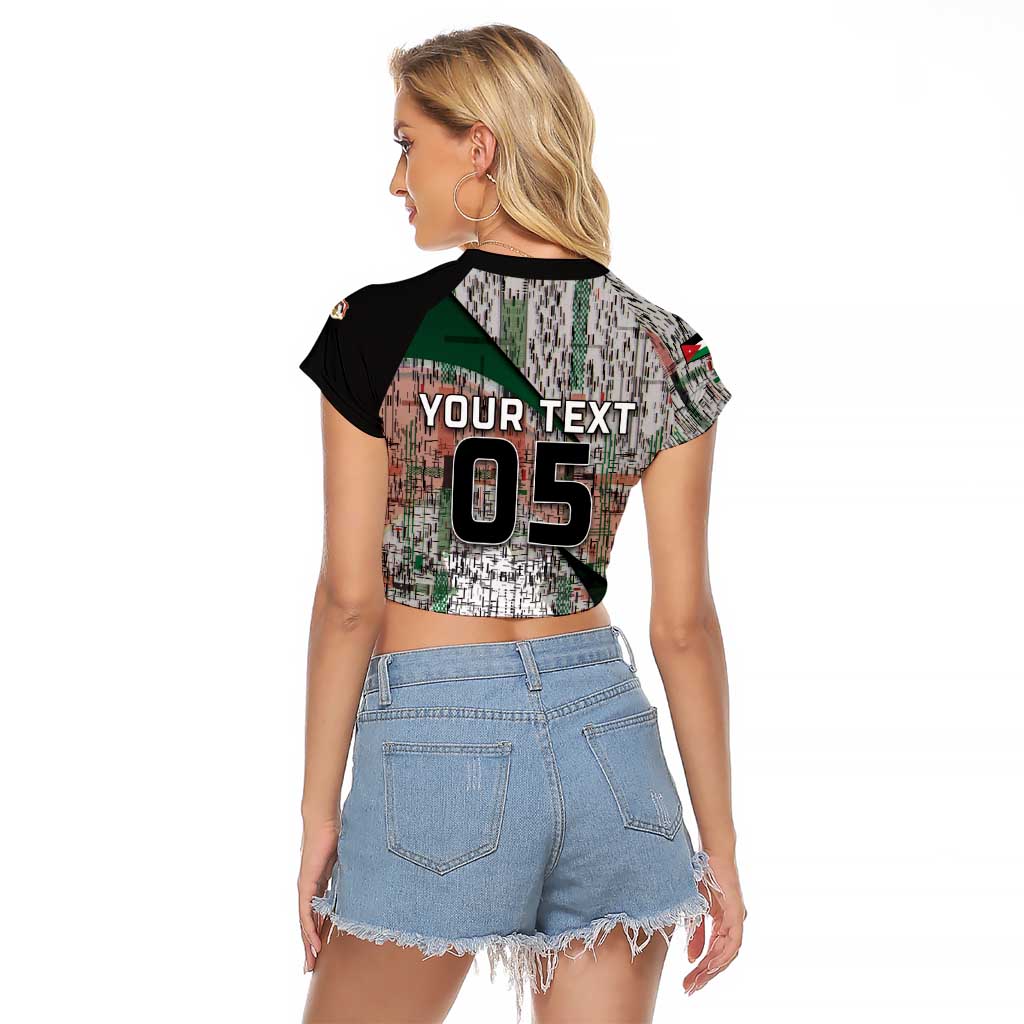 Custom Jordan Football Raglan Cropped T Shirt Jordanian National Flag Colors Retro Glitch Art