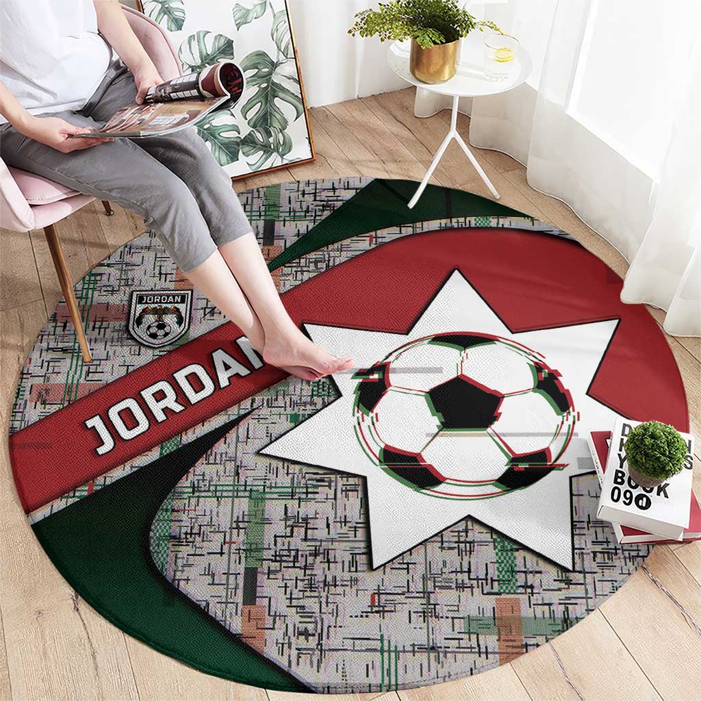 Jordan Football Round Carpet Jordanian National Flag Colors Retro Glitch Art