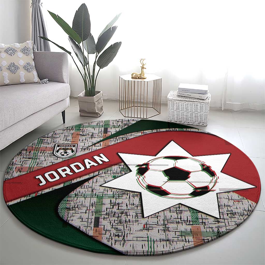Jordan Football Round Carpet Jordanian National Flag Colors Retro Glitch Art