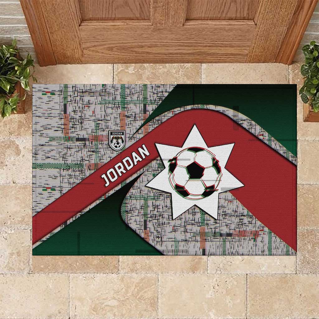 Jordan Football Rubber Doormat Jordanian National Flag Colors Retro Glitch Art