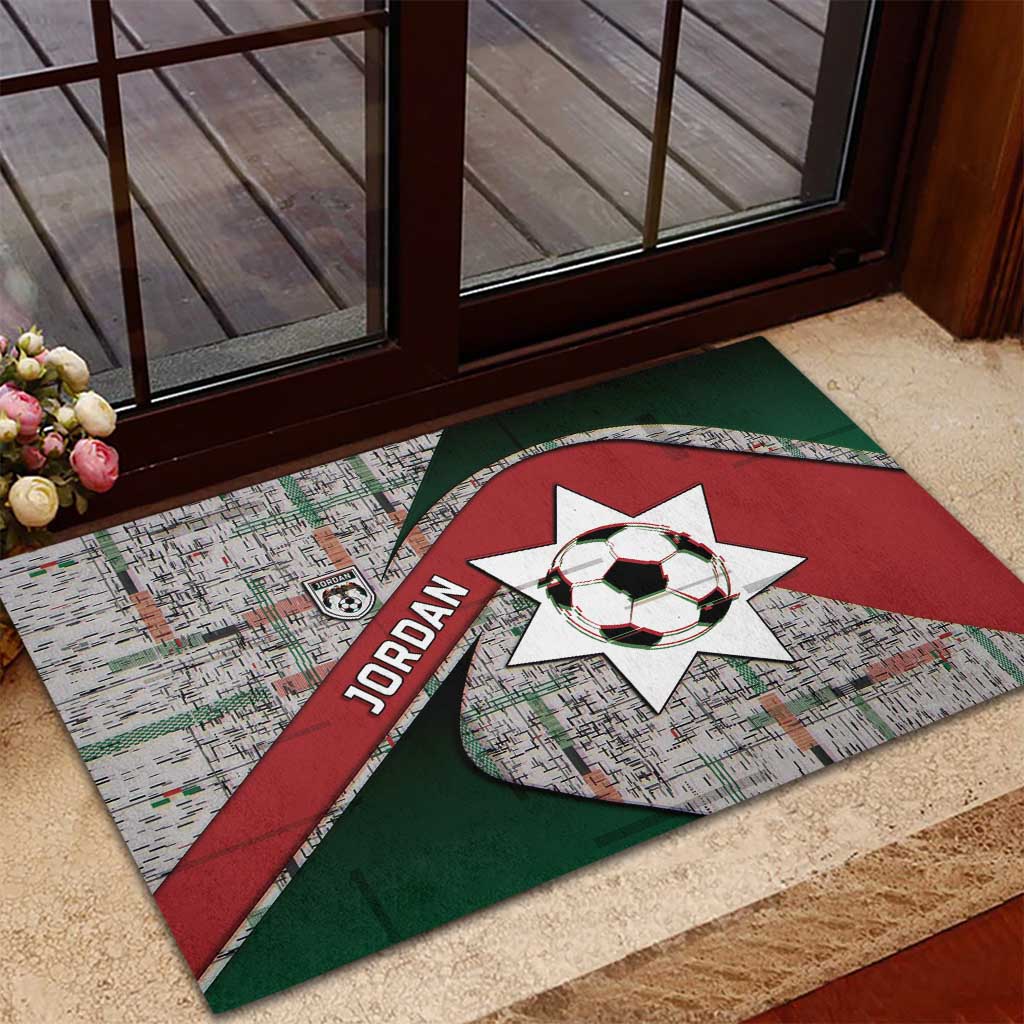 Jordan Football Rubber Doormat Jordanian National Flag Colors Retro Glitch Art