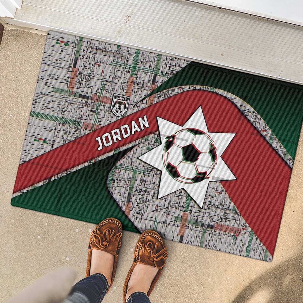 Jordan Football Rubber Doormat Jordanian National Flag Colors Retro Glitch Art