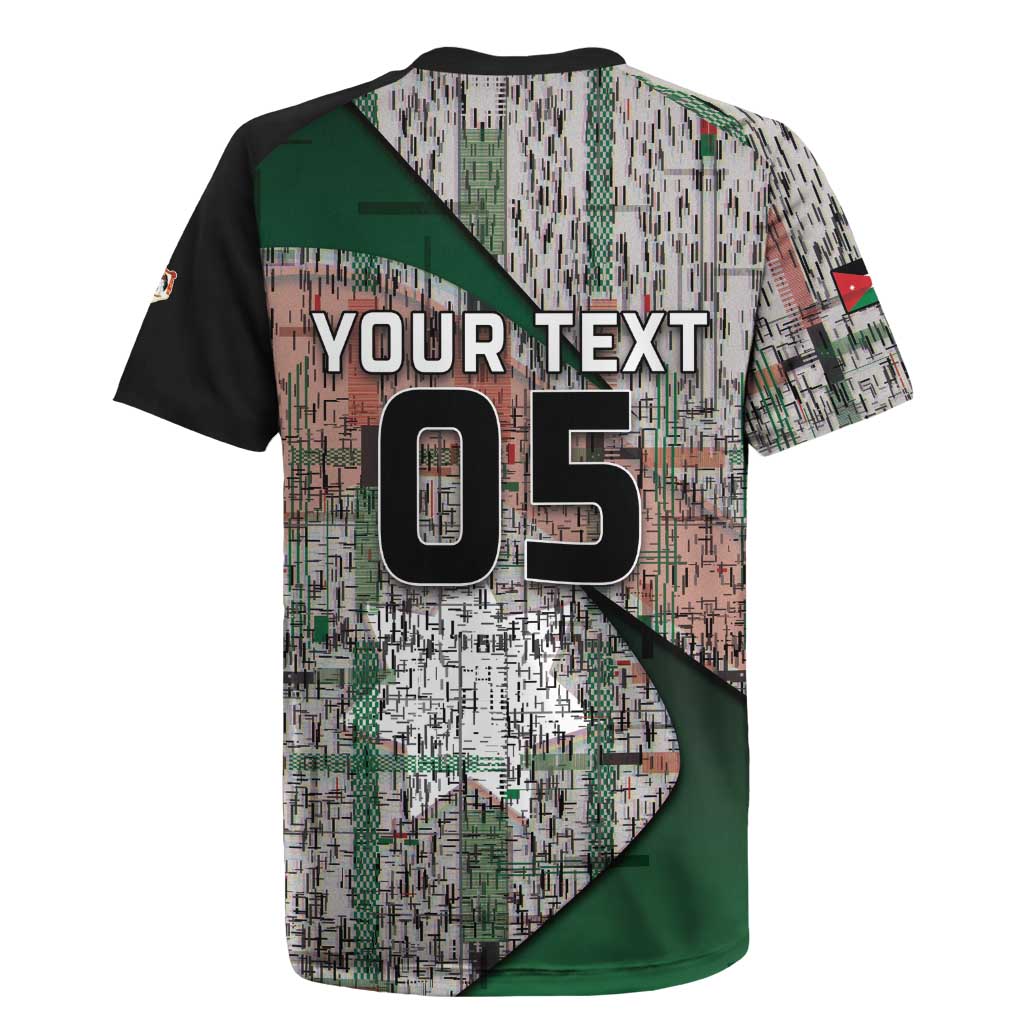 Custom Jordan Football Rugby Jersey Jordanian National Flag Colors Retro Glitch Art