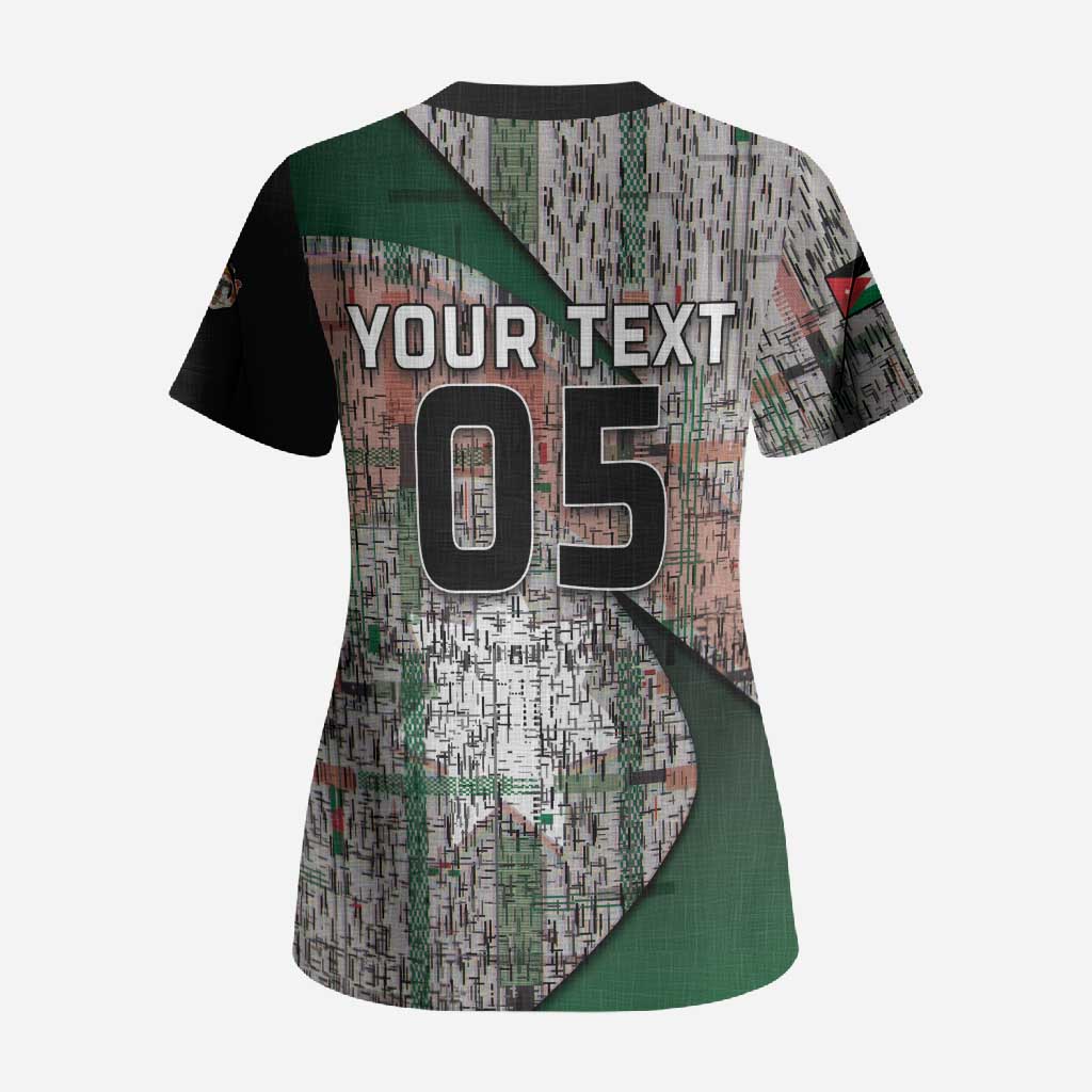 Custom Jordan Football Scrub Top Jordanian National Flag Colors Retro Glitch Art
