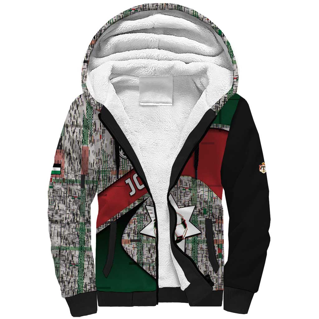 Custom Jordan Football Sherpa Hoodie Jordanian National Flag Colors Retro Glitch Art
