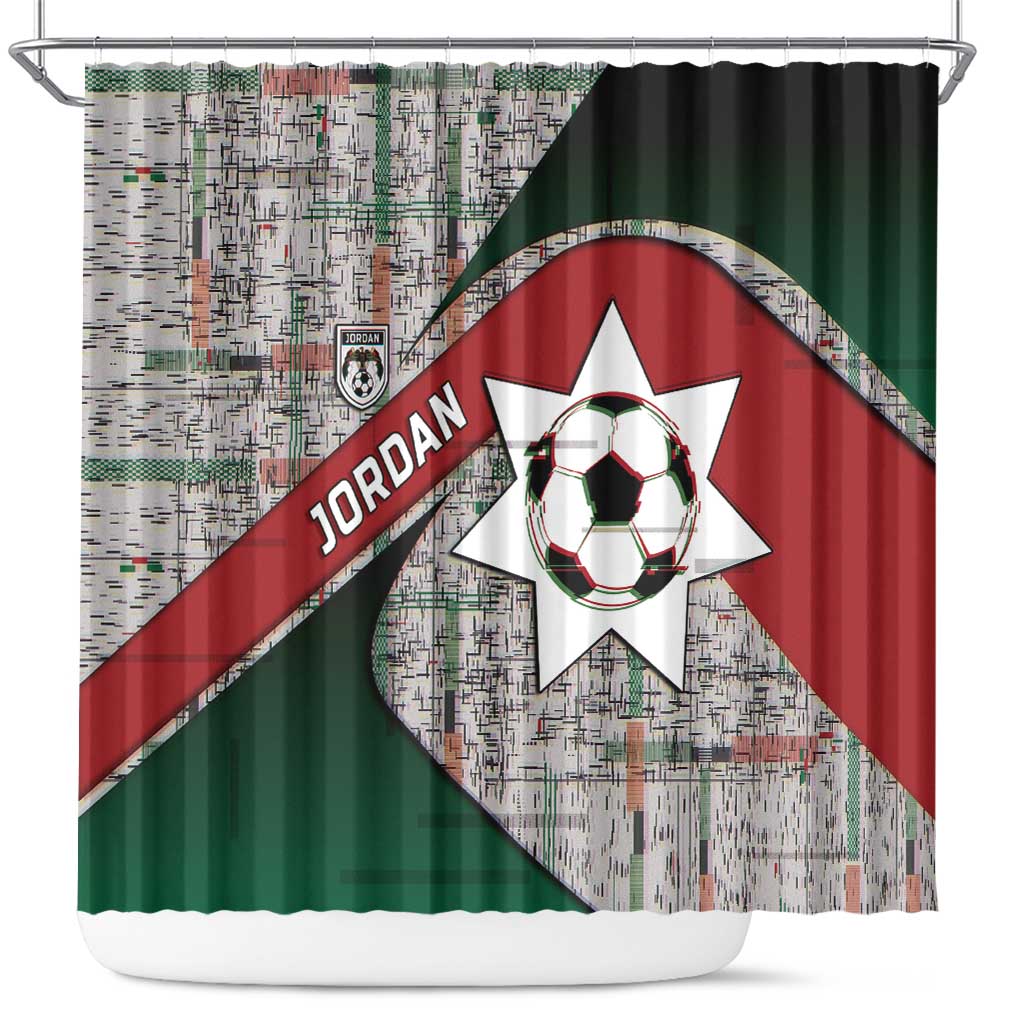 Jordan Football Shower Curtain Jordanian National Flag Colors Retro Glitch Art