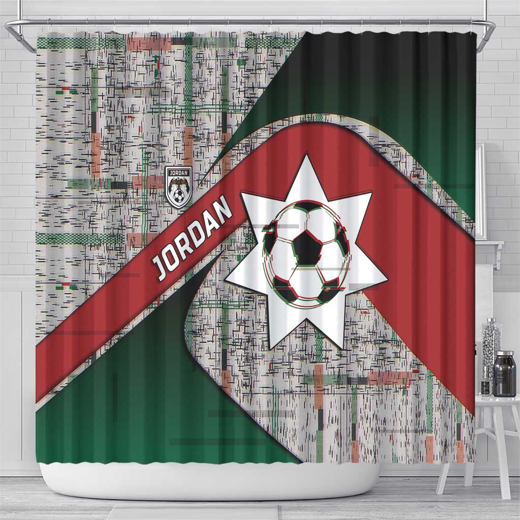 Jordan Football Shower Curtain Jordanian National Flag Colors Retro Glitch Art
