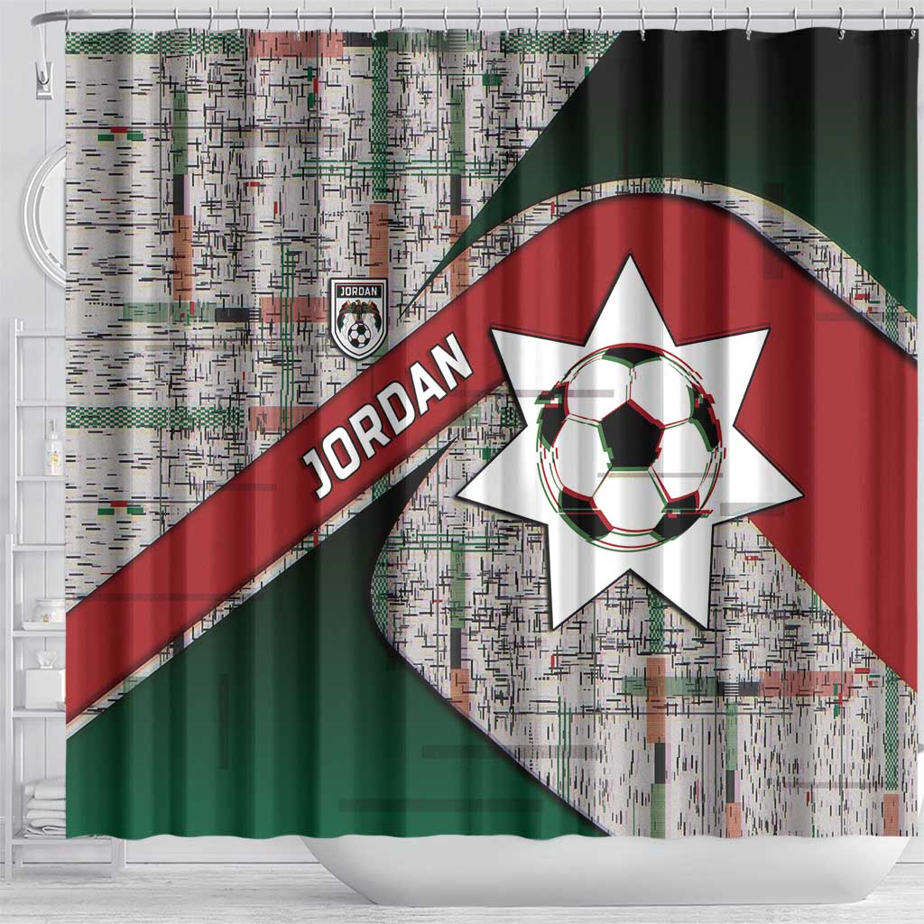 Jordan Football Shower Curtain Jordanian National Flag Colors Retro Glitch Art