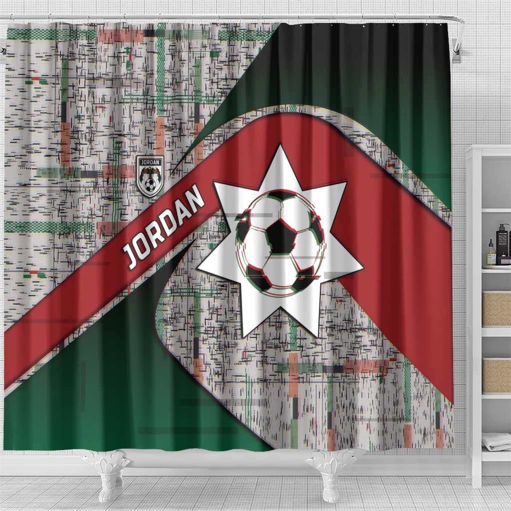 Jordan Football Shower Curtain Jordanian National Flag Colors Retro Glitch Art