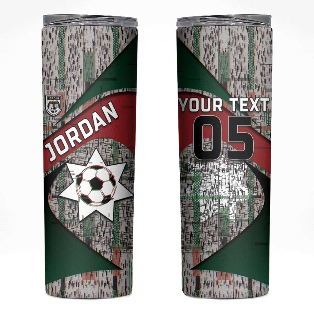 Custom Jordan Football Skinny Tumbler Jordanian National Flag Colors Retro Glitch Art