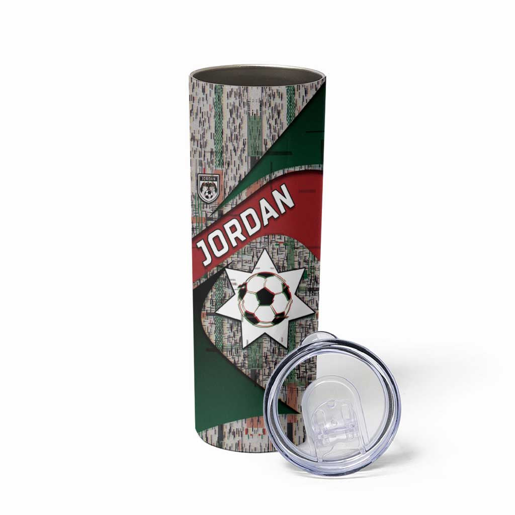Custom Jordan Football Skinny Tumbler Jordanian National Flag Colors Retro Glitch Art