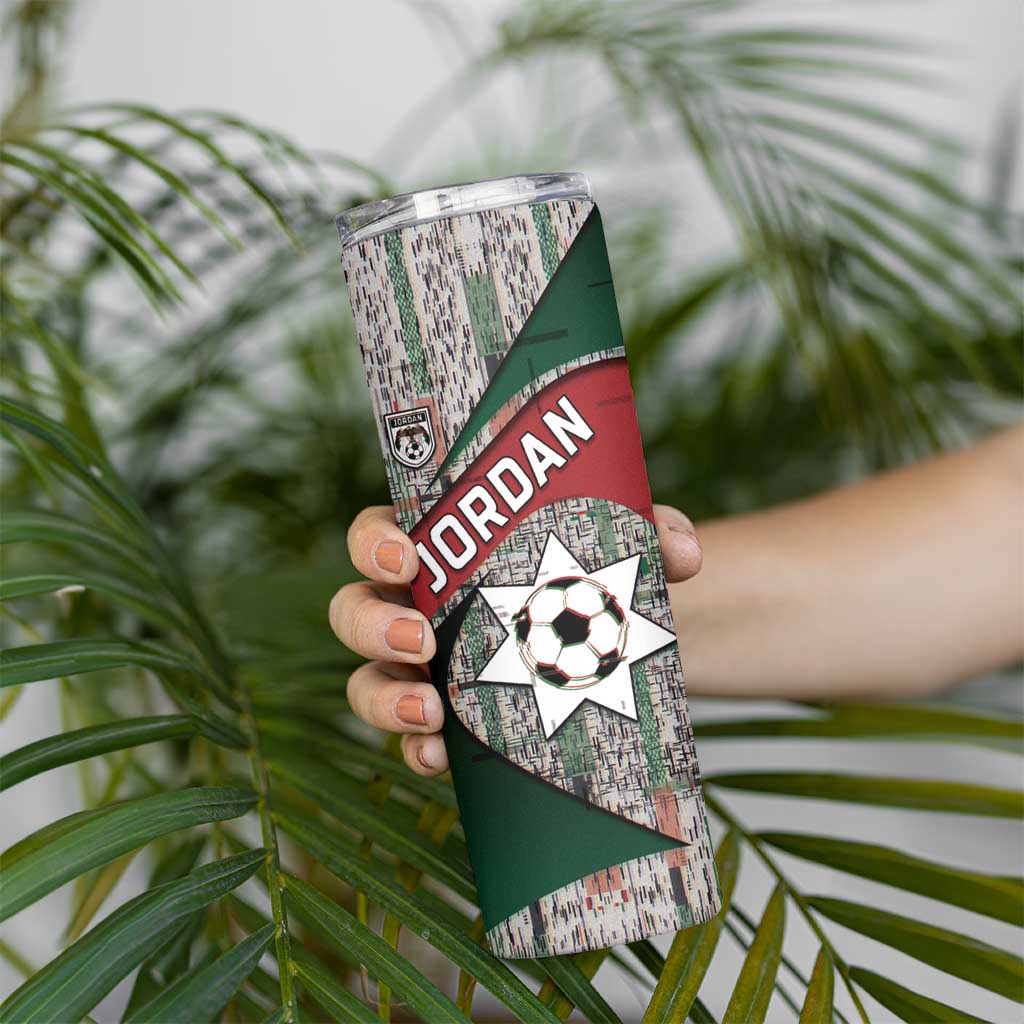 Custom Jordan Football Skinny Tumbler Jordanian National Flag Colors Retro Glitch Art