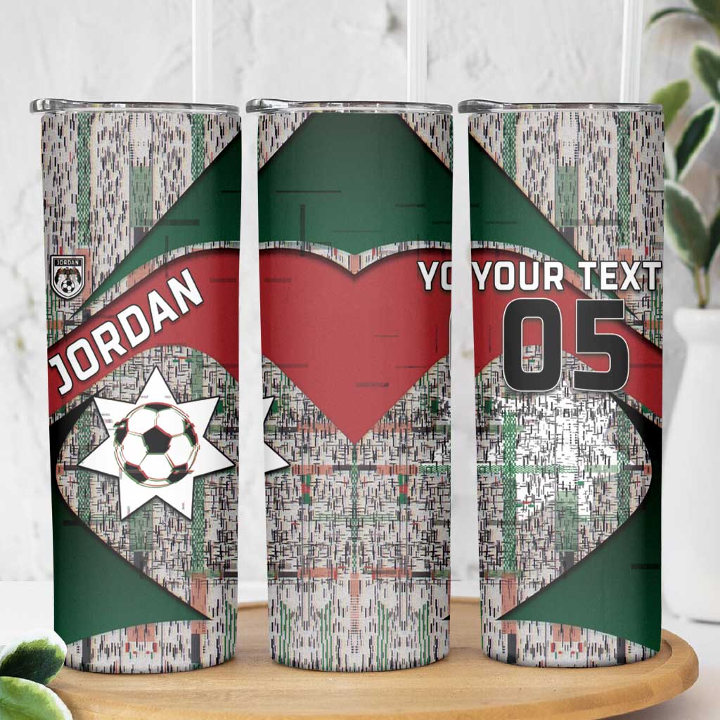 Custom Jordan Football Skinny Tumbler Jordanian National Flag Colors Retro Glitch Art