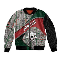 Custom Jordan Football Sleeve Zip Bomber Jacket Jordanian National Flag Colors Retro Glitch Art