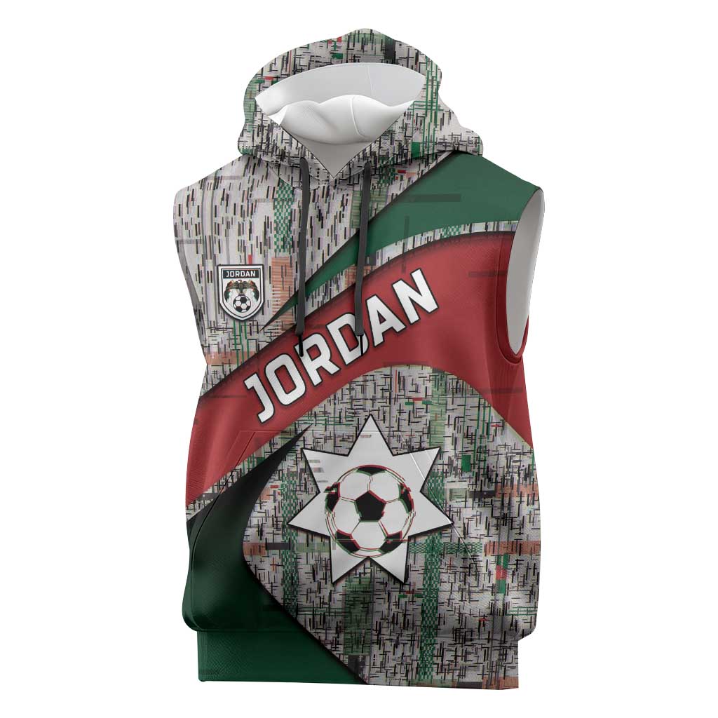 Custom Jordan Football Sleeveless Hoodie Jordanian National Flag Colors Retro Glitch Art