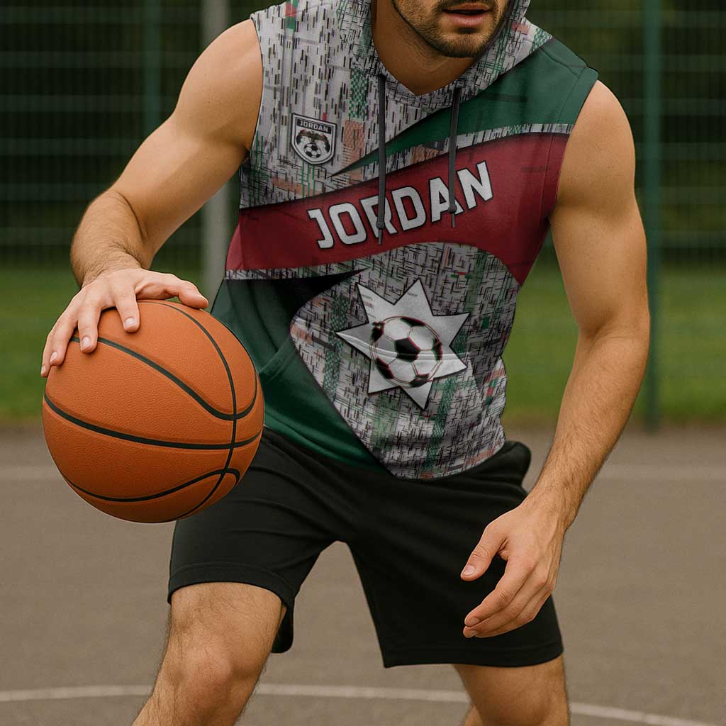 Custom Jordan Football Sleeveless Hoodie Jordanian National Flag Colors Retro Glitch Art