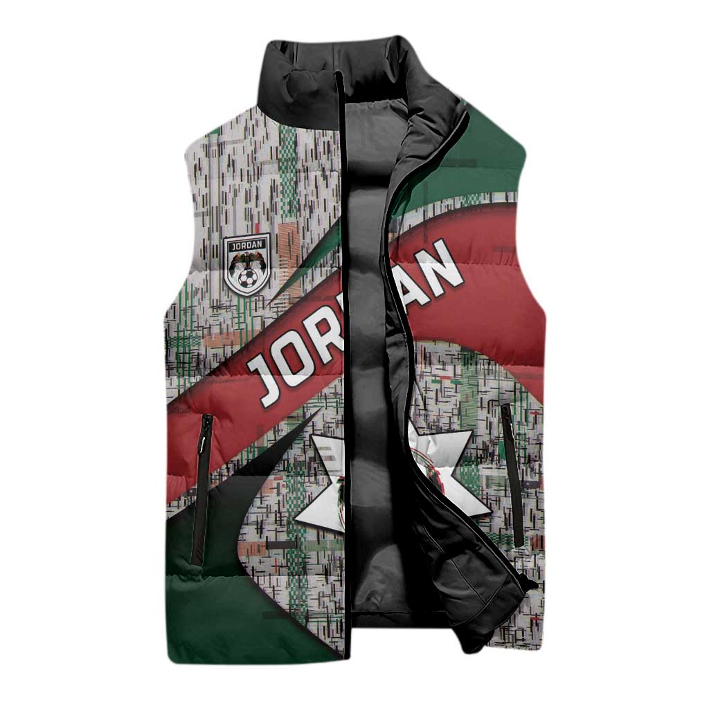 Custom Jordan Football Sleeveless Puffer Jacket Jordanian National Flag Colors Retro Glitch Art