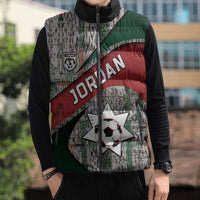 Custom Jordan Football Sleeveless Puffer Jacket Jordanian National Flag Colors Retro Glitch Art
