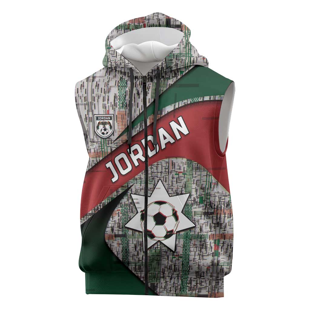Custom Jordan Football Sleeveless Zip Hoodie Jordanian National Flag Colors Retro Glitch Art
