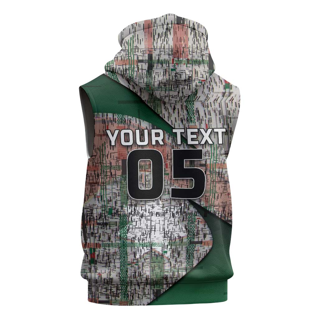 Custom Jordan Football Sleeveless Zip Hoodie Jordanian National Flag Colors Retro Glitch Art