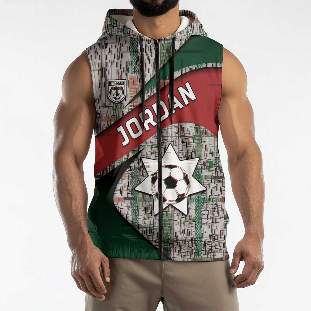 Custom Jordan Football Sleeveless Zip Hoodie Jordanian National Flag Colors Retro Glitch Art