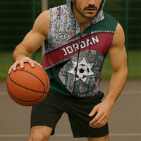 Custom Jordan Football Sleeveless Zip Hoodie Jordanian National Flag Colors Retro Glitch Art