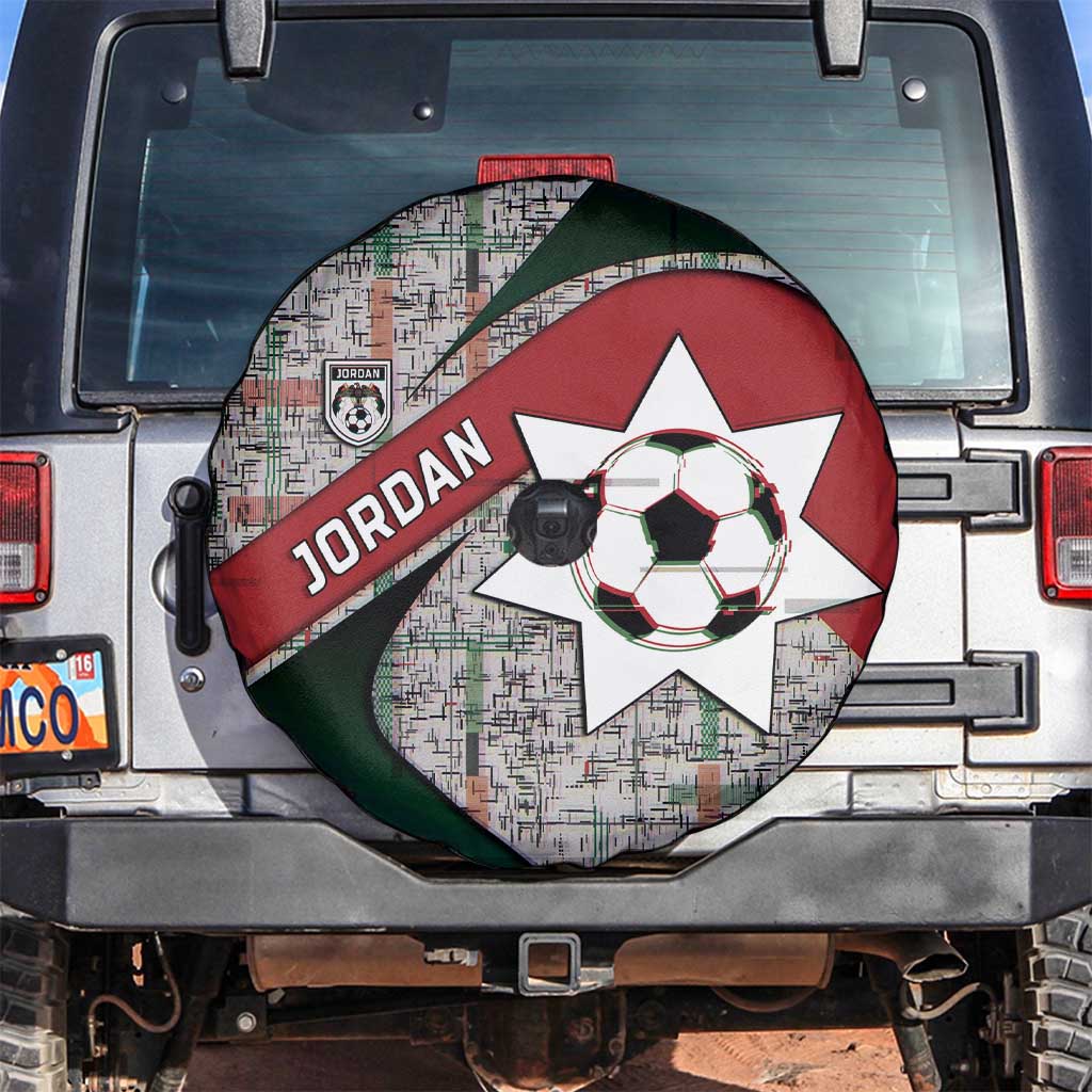 Jordan Football Spare Tire Cover Jordanian National Flag Colors Retro Glitch Art