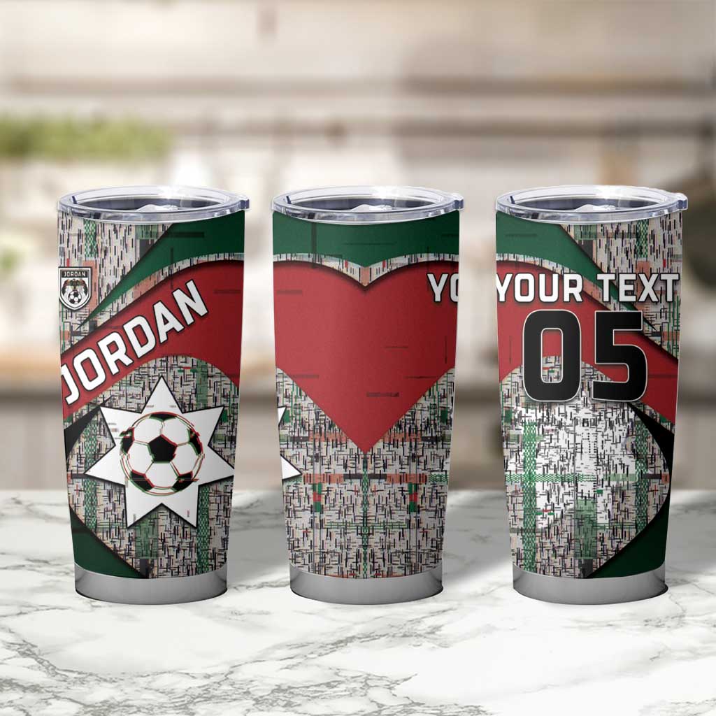 Custom Jordan Football Tumbler Cup Jordanian National Flag Colors Retro Glitch Art