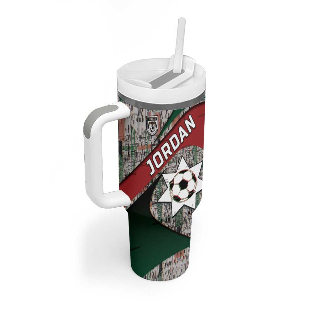 Custom Jordan Football Tumbler With Handle Jordanian National Flag Colors Retro Glitch Art