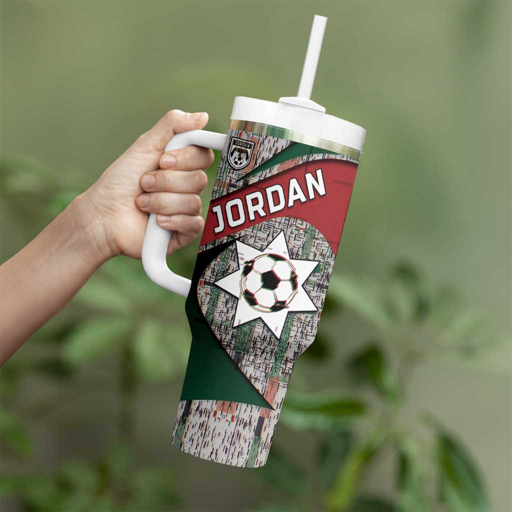 Custom Jordan Football Tumbler With Handle Jordanian National Flag Colors Retro Glitch Art
