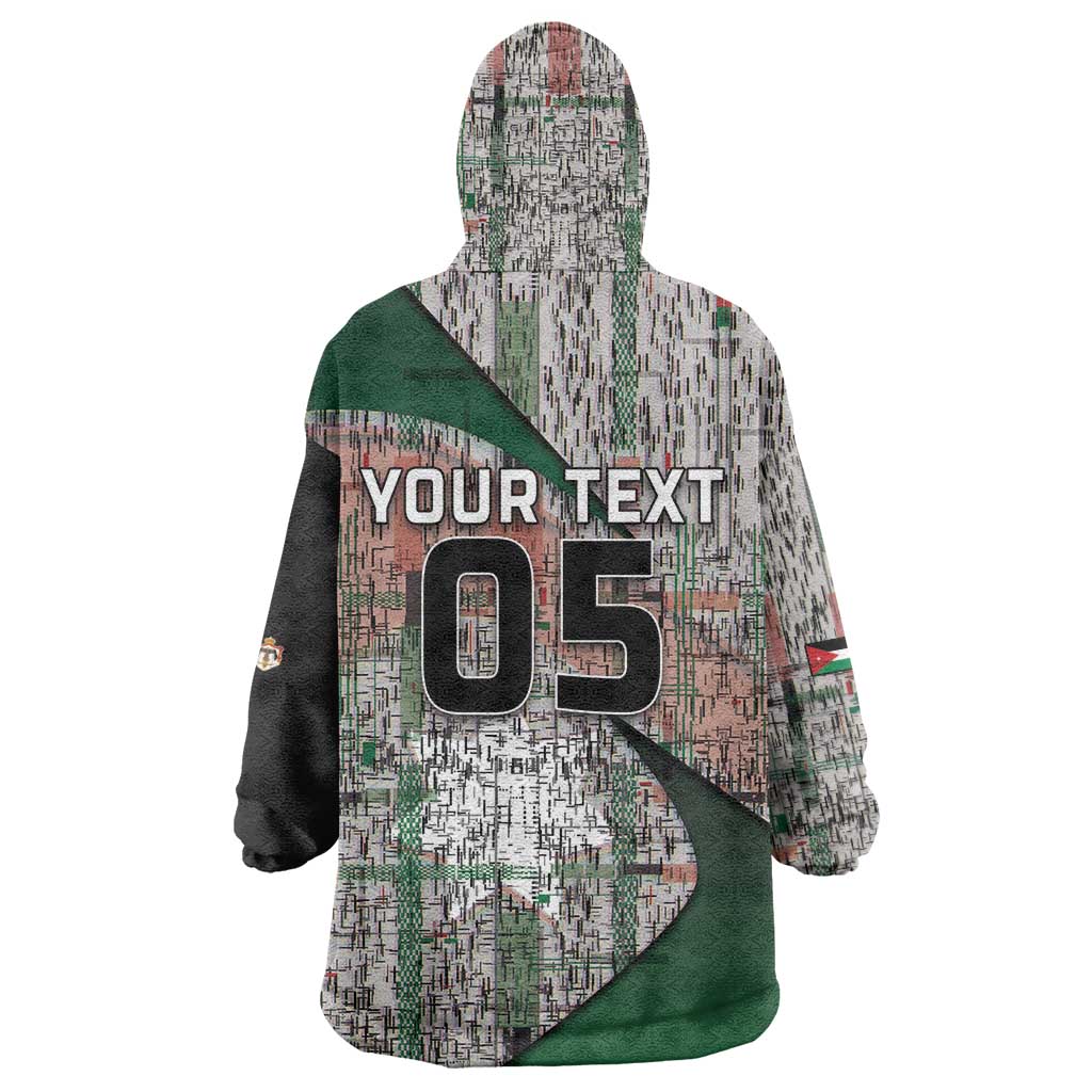 Custom Jordan Football Wearable Blanket Hoodie Jordanian National Flag Colors Retro Glitch Art