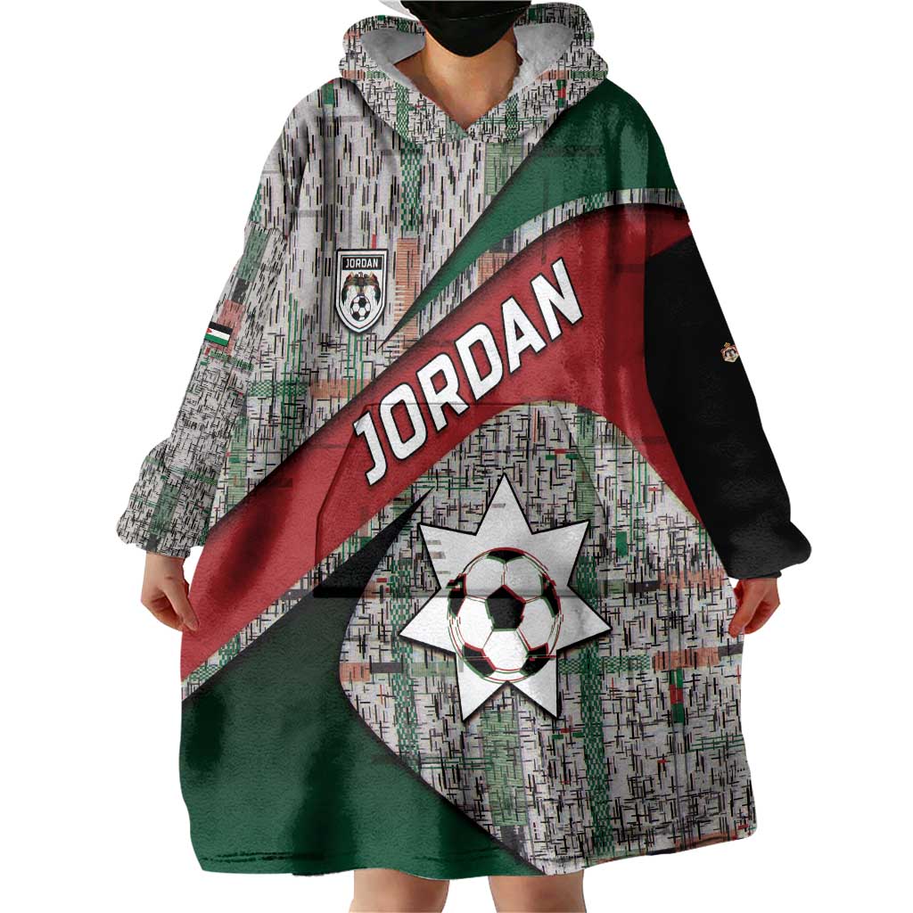 Custom Jordan Football Wearable Blanket Hoodie Jordanian National Flag Colors Retro Glitch Art