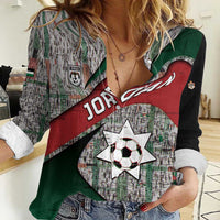 Custom Jordan Football Women Casual Shirt Jordanian National Flag Colors Retro Glitch Art