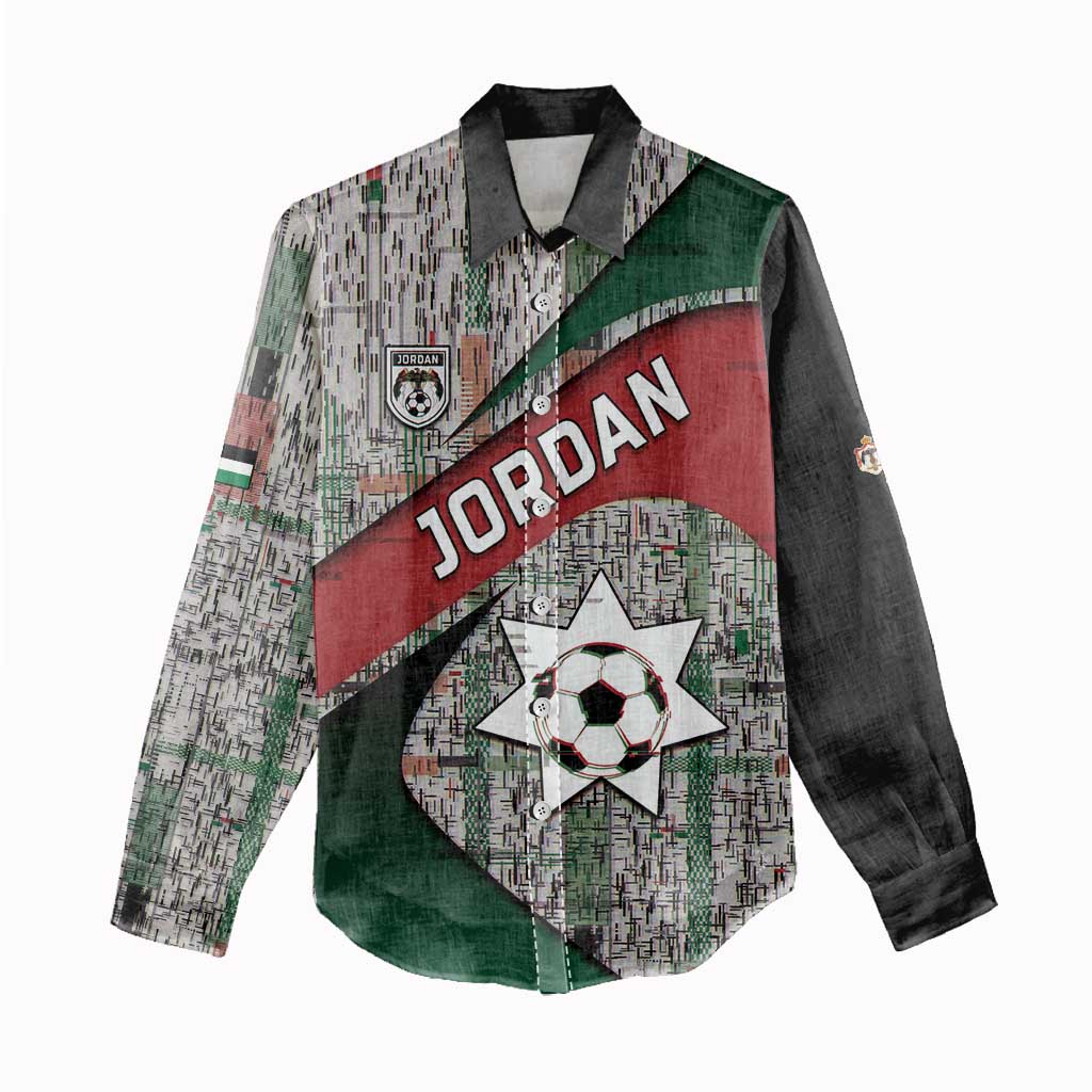 Custom Jordan Football Women Casual Shirt Jordanian National Flag Colors Retro Glitch Art