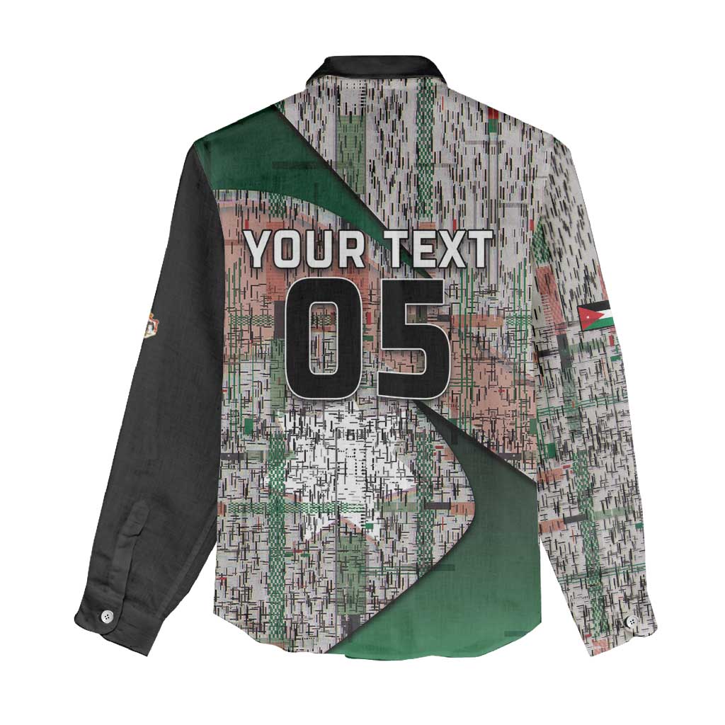 Custom Jordan Football Women Casual Shirt Jordanian National Flag Colors Retro Glitch Art