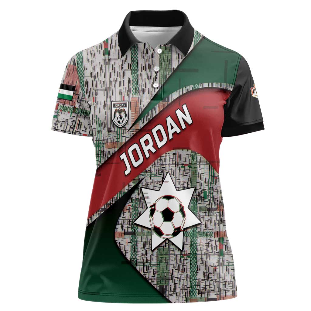 Custom Jordan Football Women Polo Shirt Jordanian National Flag Colors Retro Glitch Art