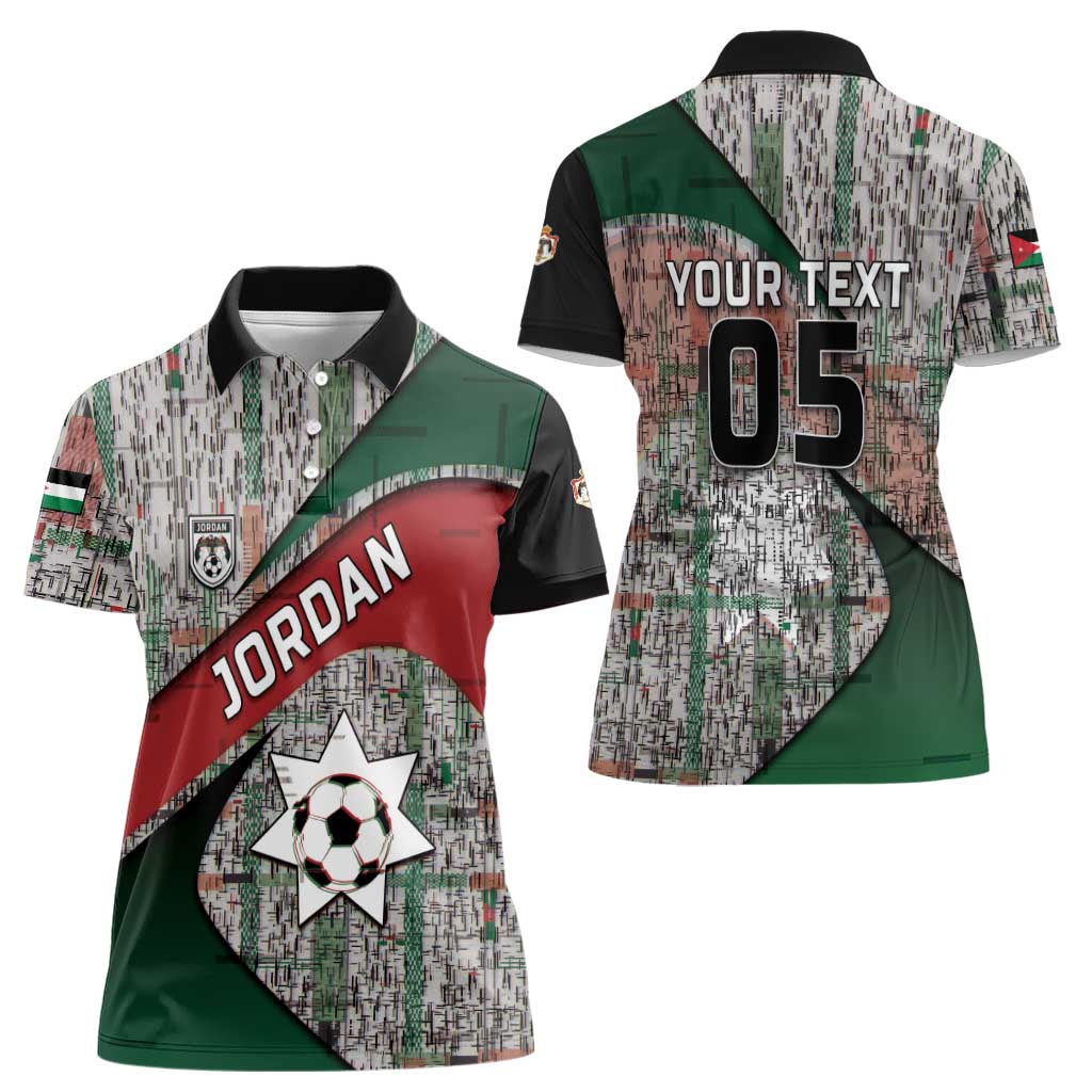 Custom Jordan Football Women Polo Shirt Jordanian National Flag Colors Retro Glitch Art