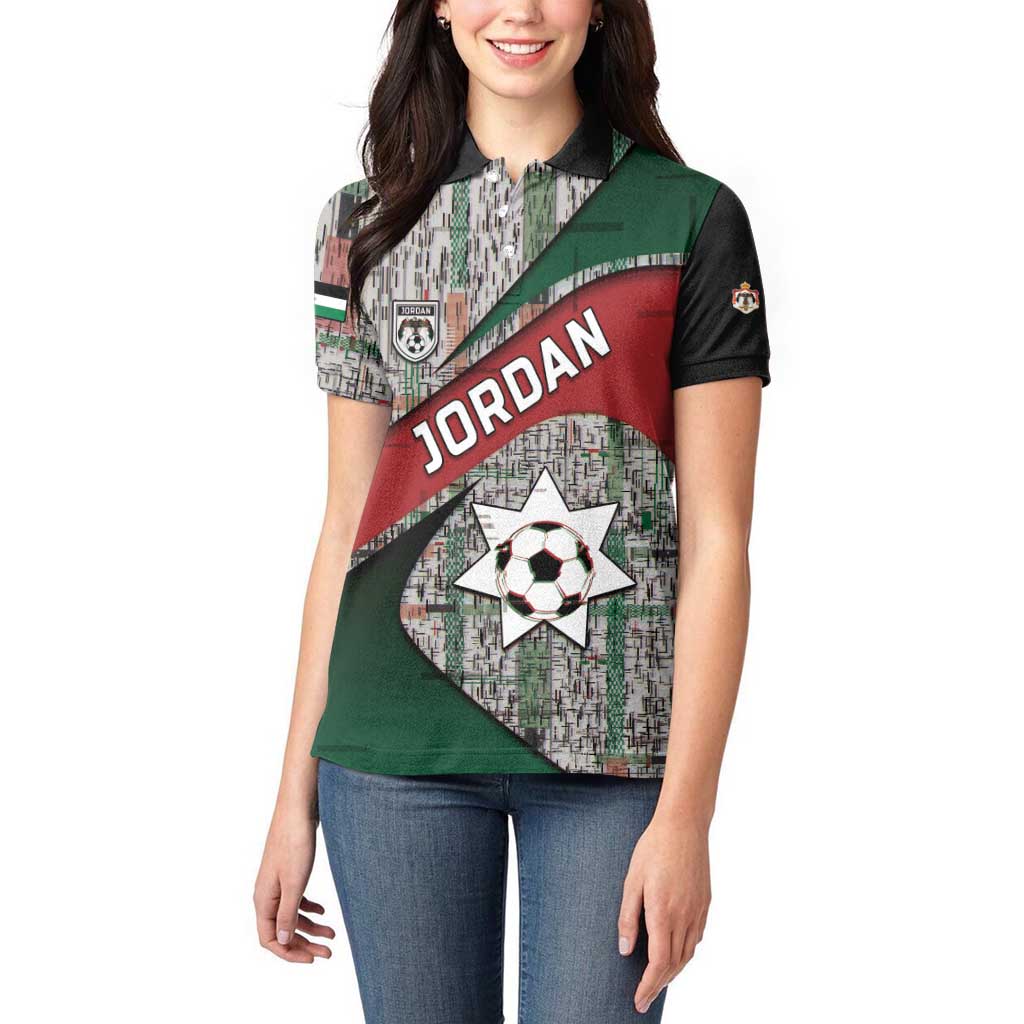 Custom Jordan Football Women Polo Shirt Jordanian National Flag Colors Retro Glitch Art