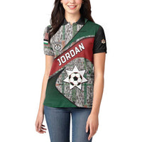 Custom Jordan Football Women Polo Shirt Jordanian National Flag Colors Retro Glitch Art