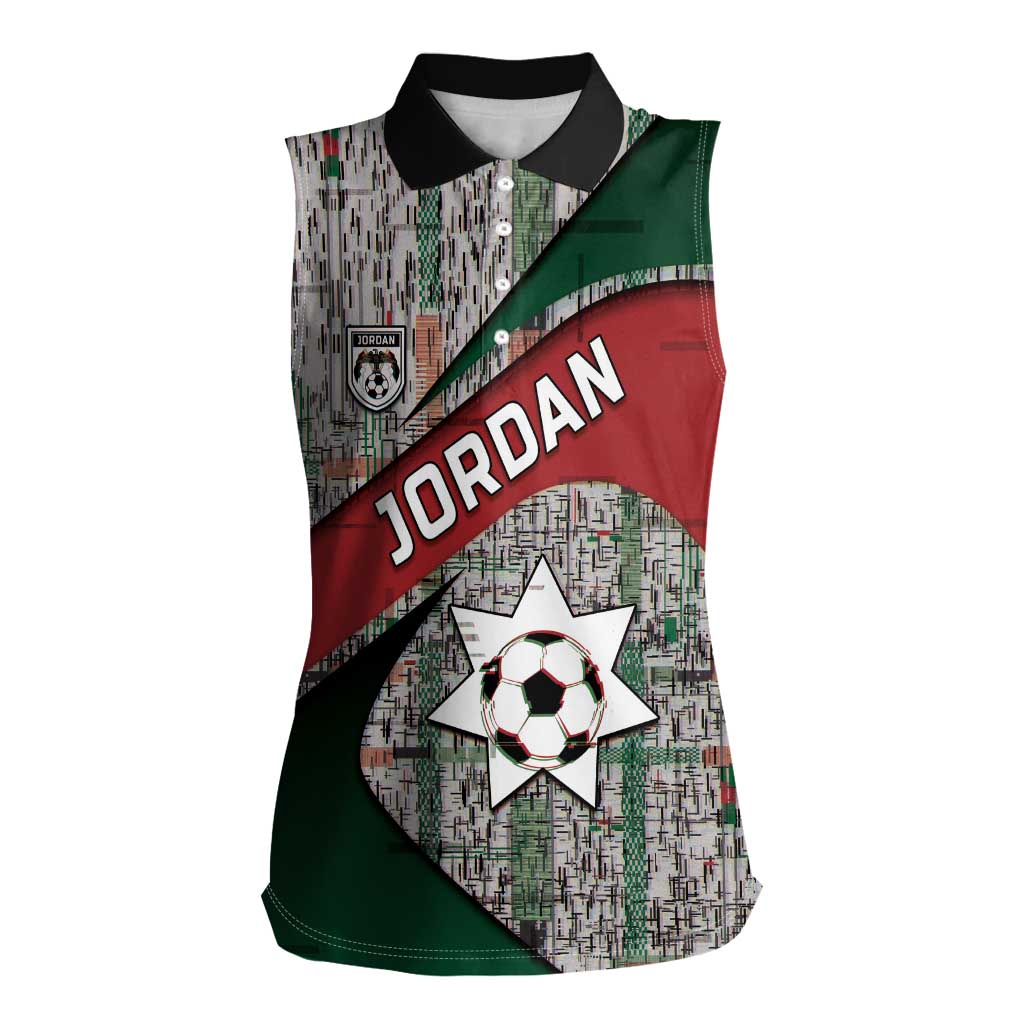 Custom Jordan Football Women Sleeveless Polo Shirt Jordanian National Flag Colors Retro Glitch Art