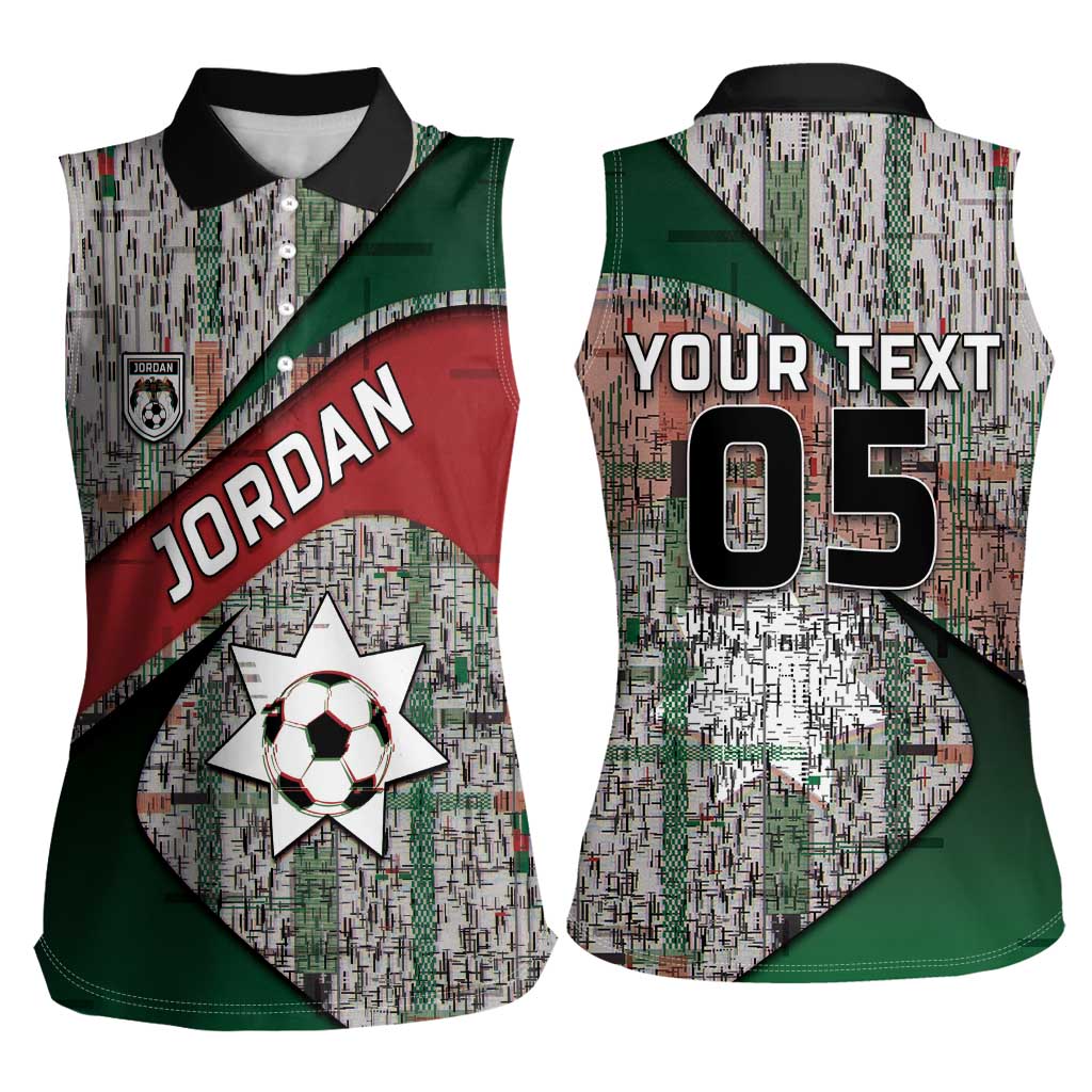 Custom Jordan Football Women Sleeveless Polo Shirt Jordanian National Flag Colors Retro Glitch Art