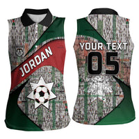 Custom Jordan Football Women Sleeveless Polo Shirt Jordanian National Flag Colors Retro Glitch Art